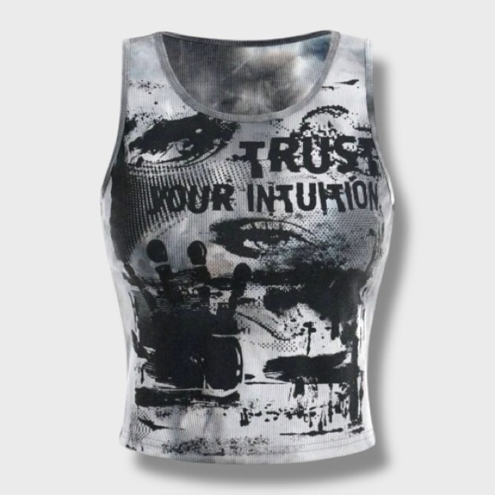 Grunge Graphic Cropped Tank - L
